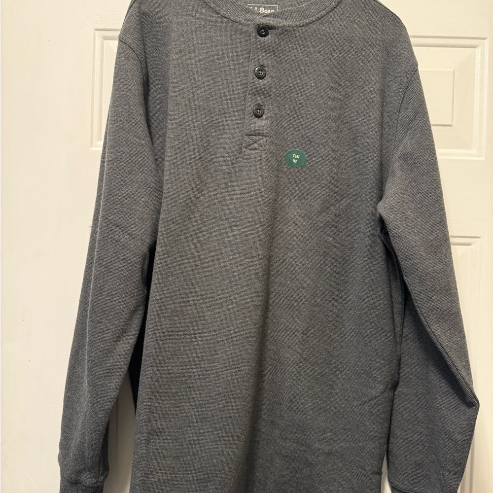 L.L. Bean Gray Long-Sleeve Henley waffle Shirt new with tags